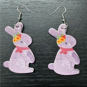 🎉 BOGO 1/2 OFF ❗️Purple Easter Bunny Faux Leather Dangle Earrings